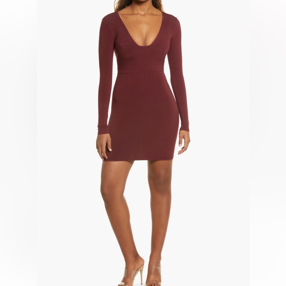 NWT naked wardrobe bustier long sleeve rib bodycon dress